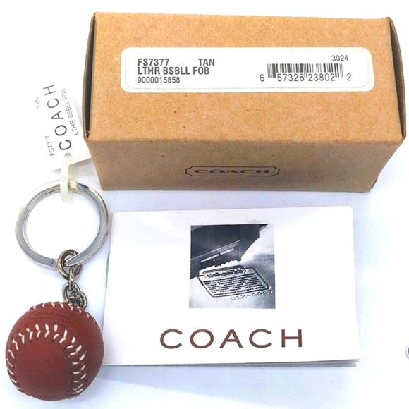 COACH Baseball Keychain Fob Charm-Real Leather-New in Box with Booklet FS7377 - Picture 4 of 10
